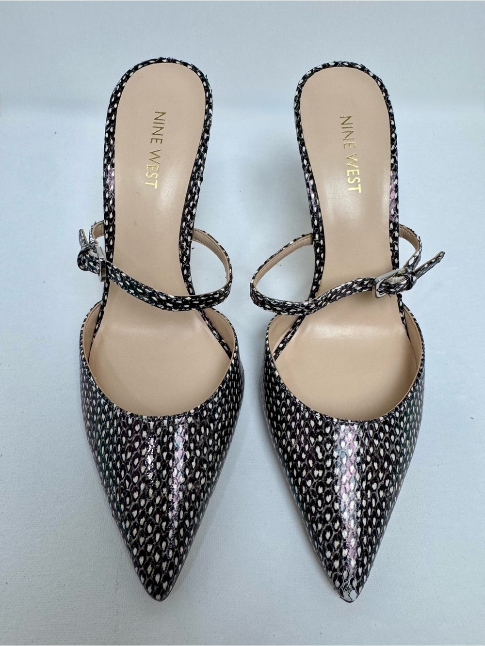 NWT Nine West "Tips" Snakeskin Pointy Toe Mule Pumps - Size 8